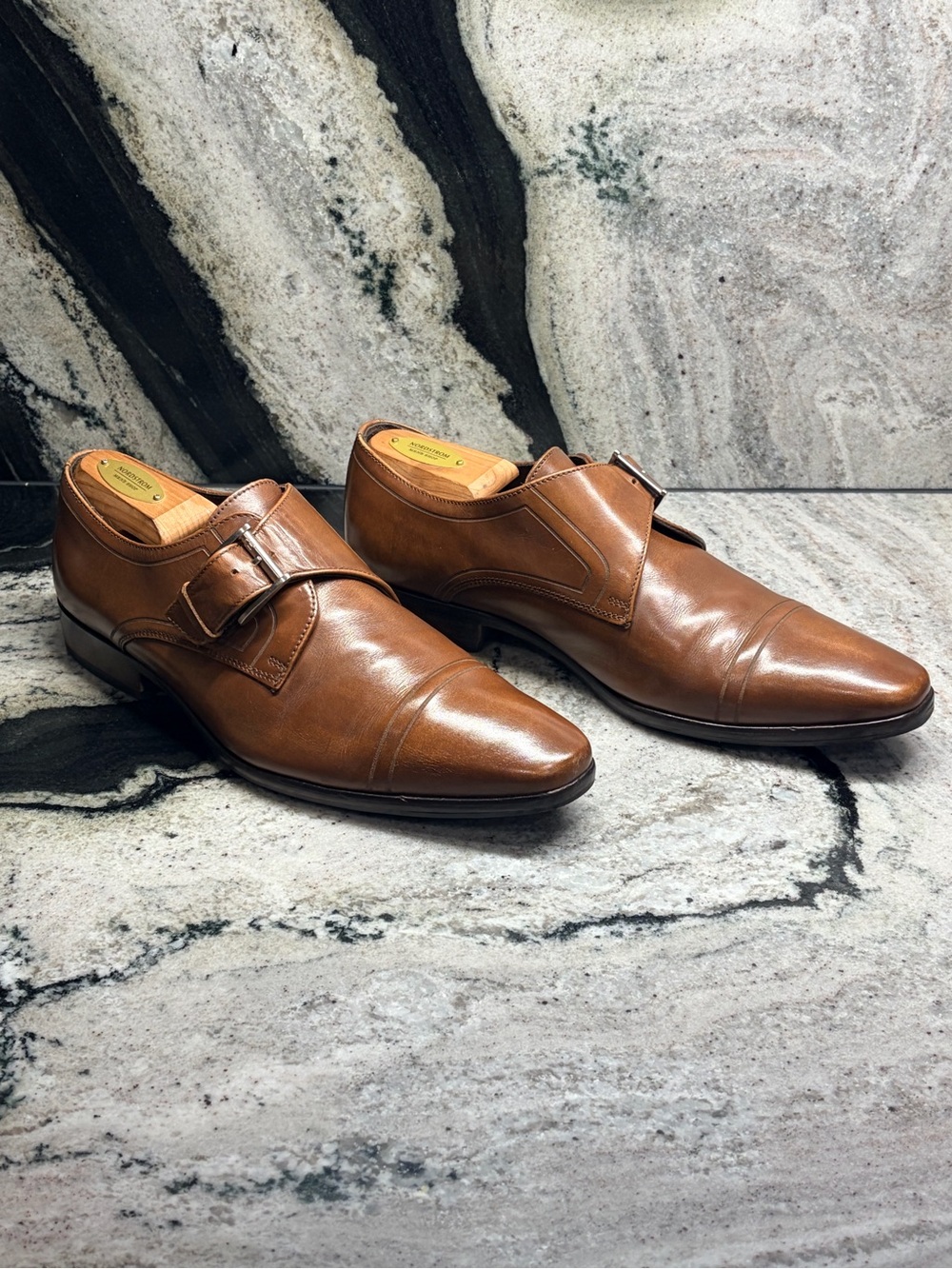 A.Testoni Brown Leather Single Monk Strap Shoes UK 9 US 10 Made Italy